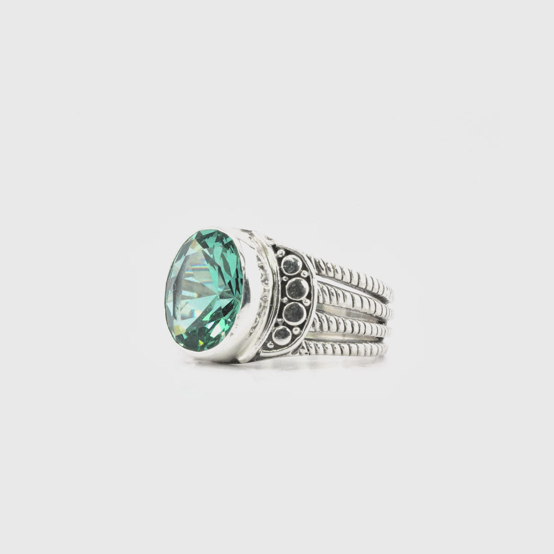 5.00 Cts Florite Solitaire Ring in Oxidized 925 Silver