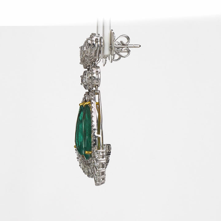 9.00 Cts Emerald and White Diamond Earring in 18K Two Tone