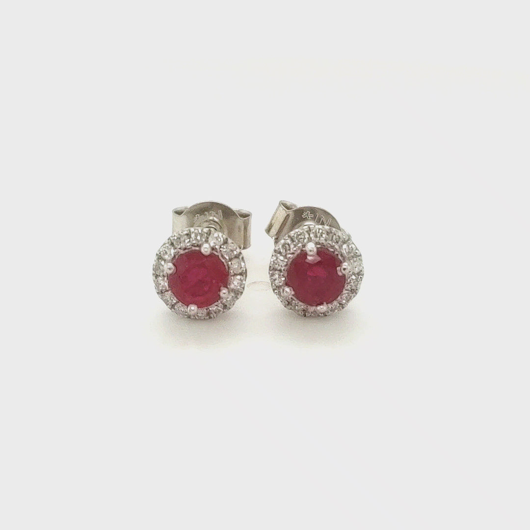 0.80 Cts GF Ruby and White Diamond Earring in 14K White Gold