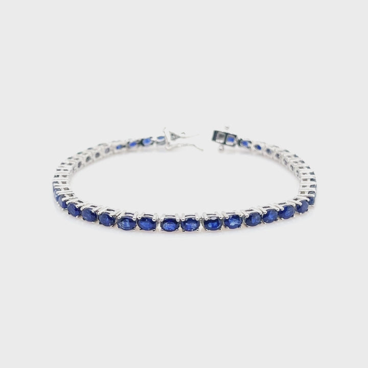 10.94 Cts Blue Sapphire Tennis Bracelet in 925 Sterling Silver