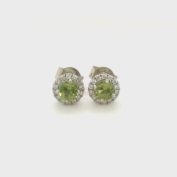 0.74 Cts Peridot and White Diamond Earring in 14K White Gold