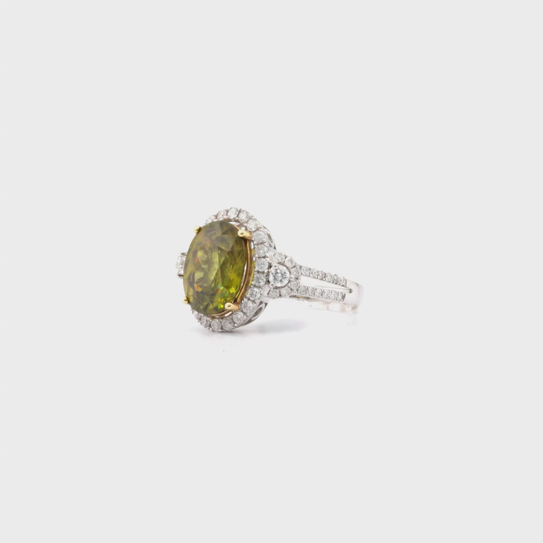 5.54 Cts Sphene and White Diamond Ring in 14K Two Tone