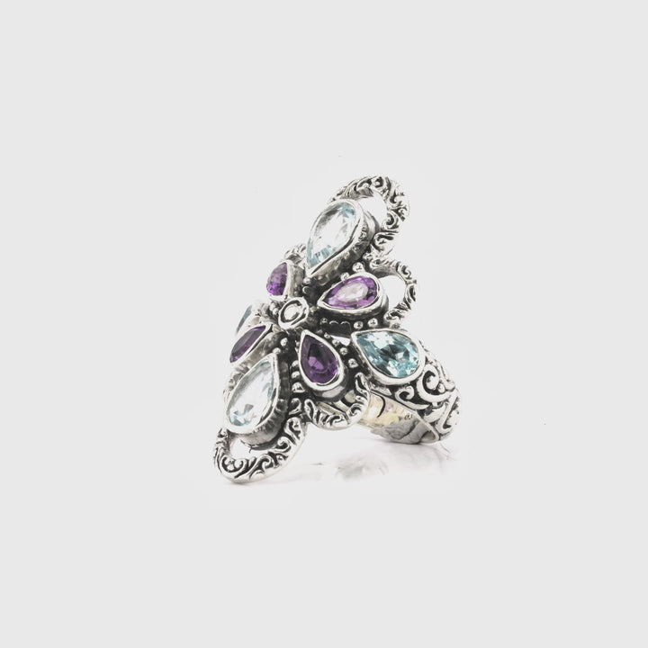 4.00 Cts Multi Gemstone Statement Ring in Oxidized 925 Silver