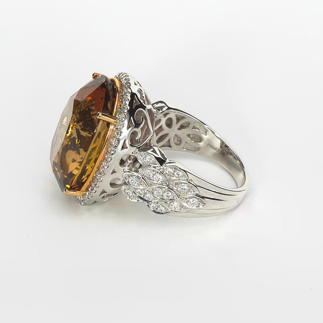25.39 Cts Tourmaline and White Diamond Ring in 14K Two Tone