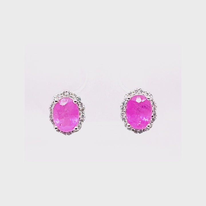 3.72 Cts Pink Sapphire and White Zircon Stud Earring in 925 Sterling Silver