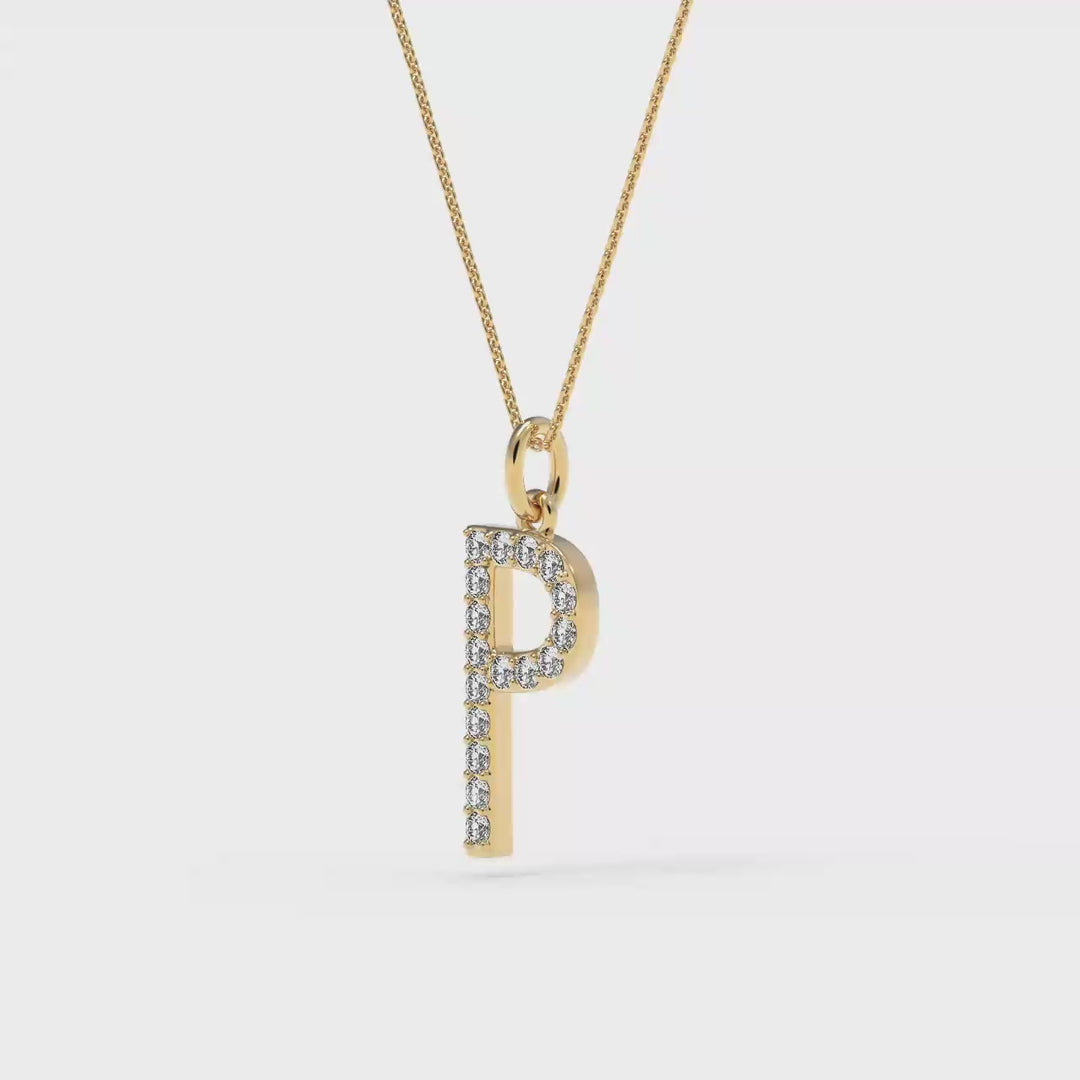 0.08 Cts White Diamond Letter "P" Pendant W/0 Chain in 14K Gold