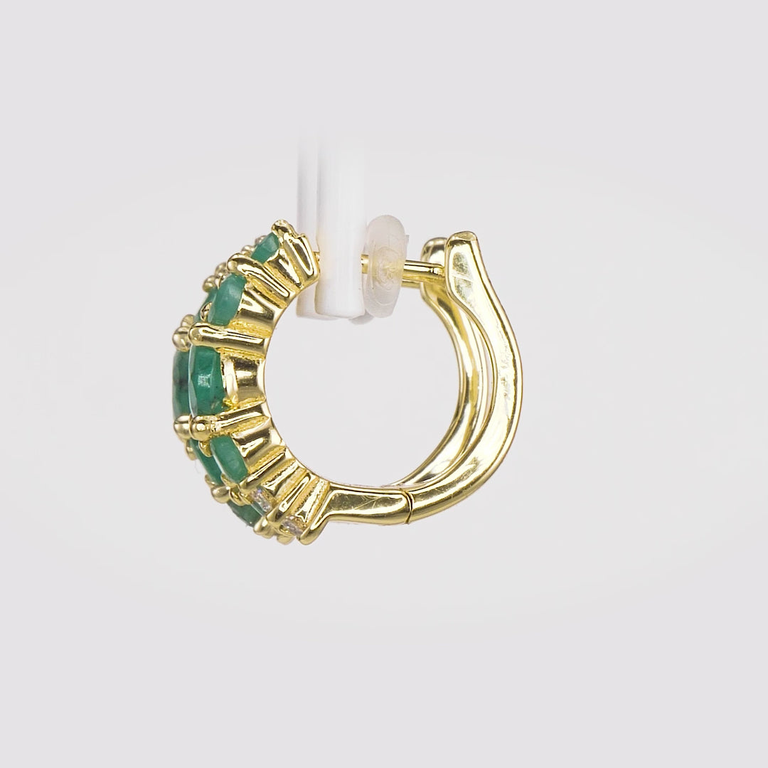 2.00 Cts Emerald Hoop Earring With 0.20 Cts Lab Grown Diamond in 925 Yellow Gold Plated