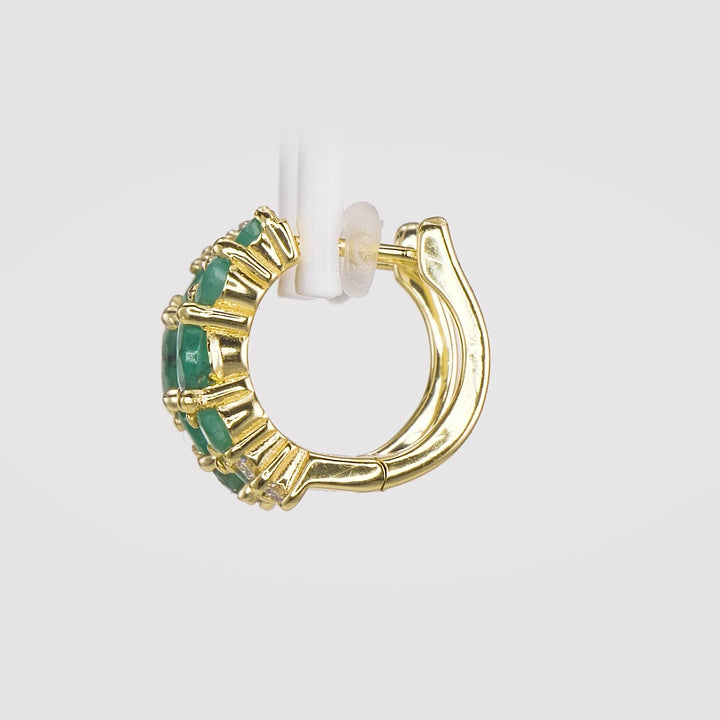 2.00 Cts Emerald Hoop Earring With 0.20 Cts Lab Grown Diamond in 925 Yellow Gold Plated