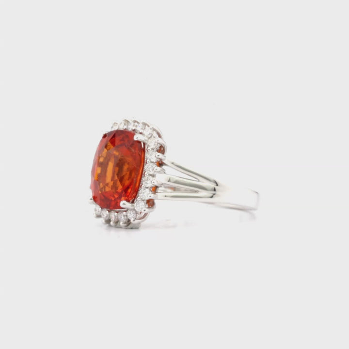 5.46 Cts Spessartite and White Diamond Ring in 14K White Gold