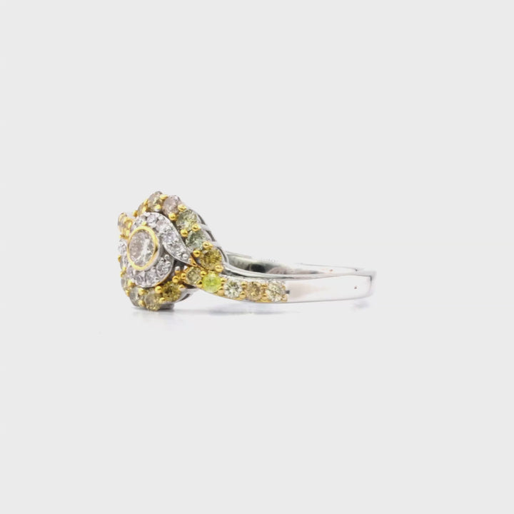 0.59 Cts Multi Color Diamond and White Diamond Ring in 14K Two Tone