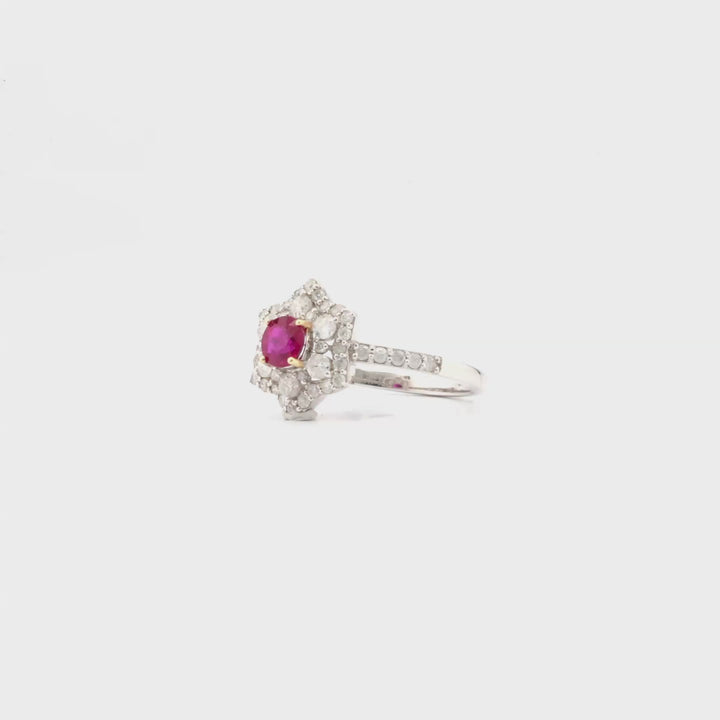 0.67 Cts Ruby and White Diamond Ring in 14K White Gold