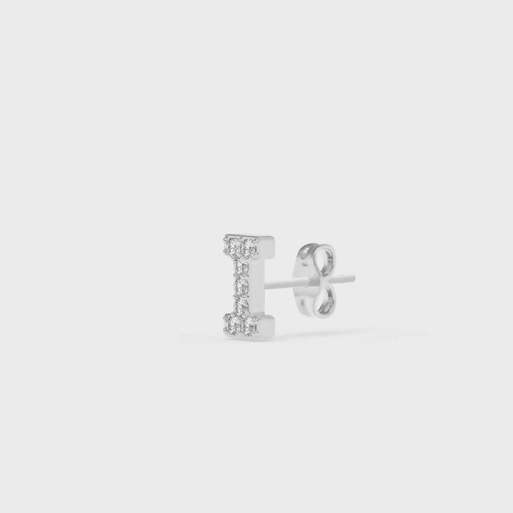 0.04 Cts White Diamond Letter "I" Single Sided Earring in 14K Gold