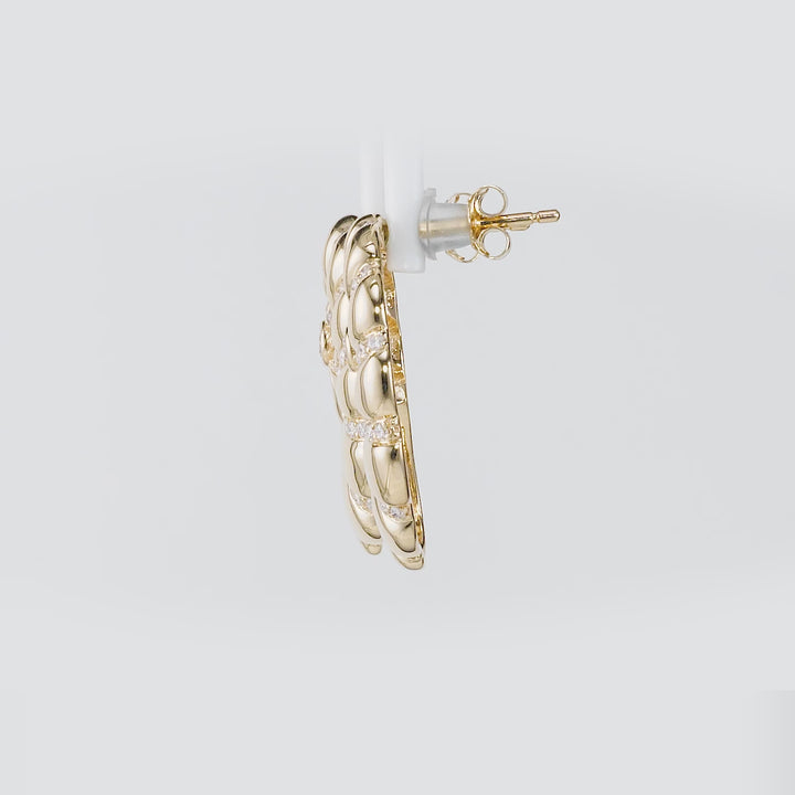 0.83 Cts White Diamond ROUND SHELL Earring in 14K Yellow Gold