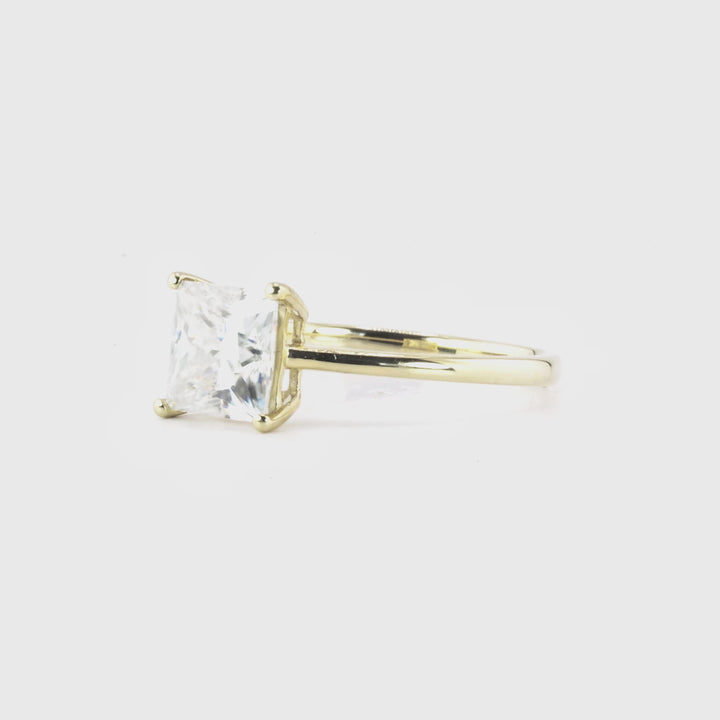 2.00 DEW Princess Cut White Moissanite Solitaire Ring in 14K Gold