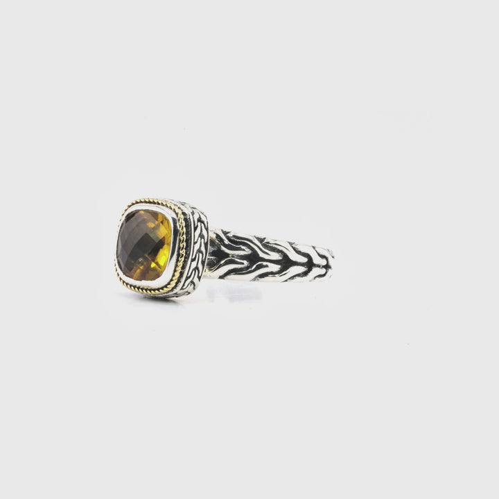 1.00 Cts Citrine Solitaire Ring in Oxidized 925 Silver