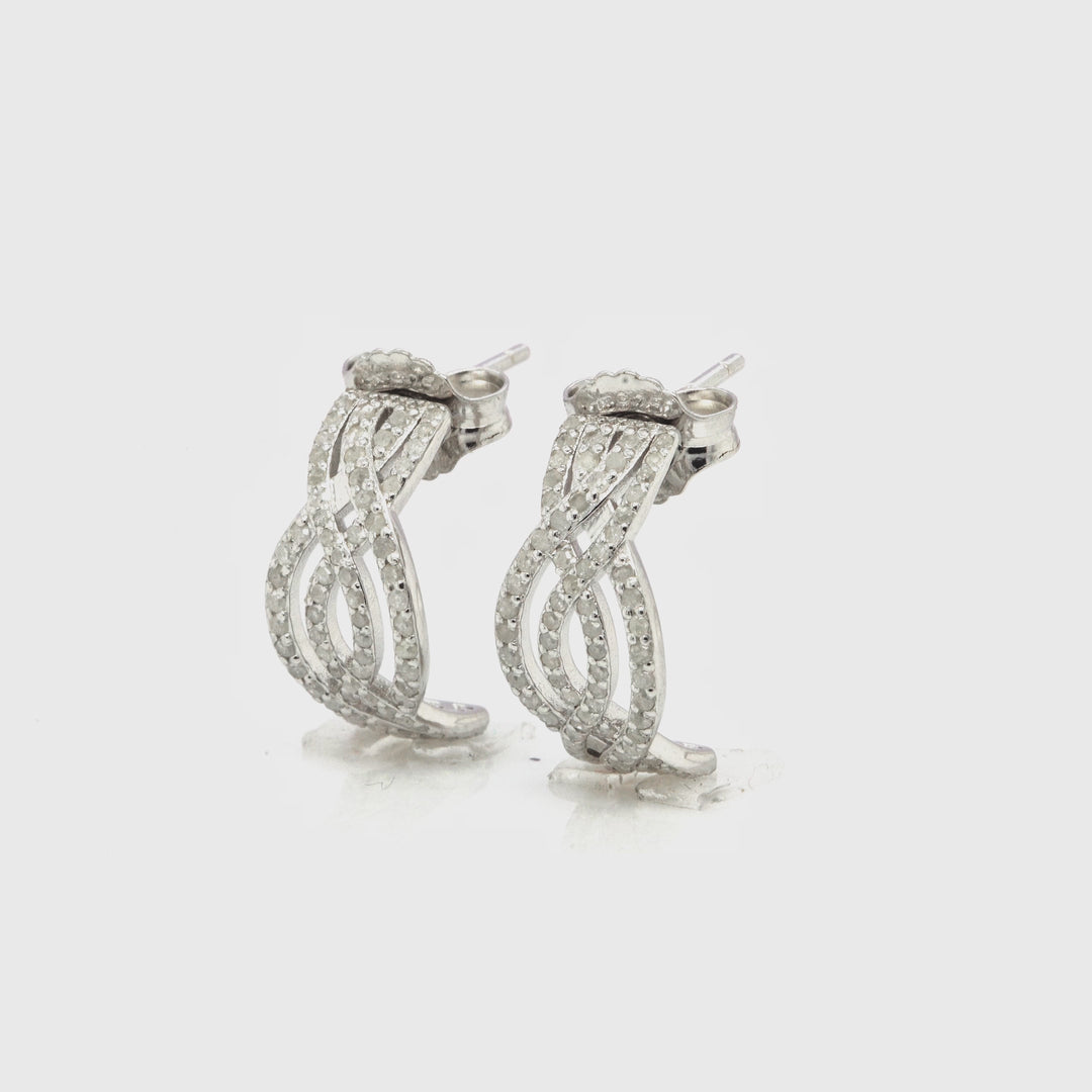 0.83 Cts White Diamond Hoop Earring in White Rhodium Plated 925 Sterling Silver