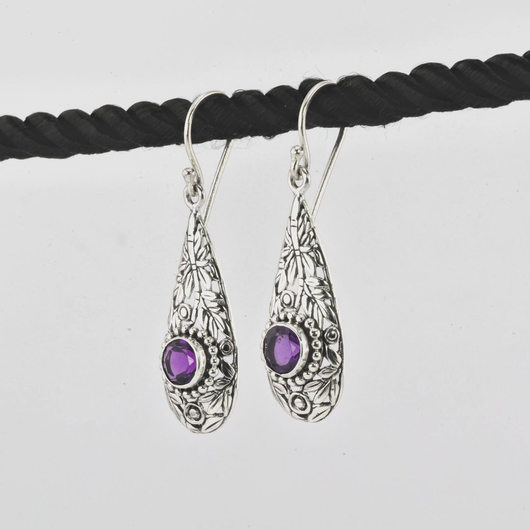 2.60 Cts Amethyst Dangle Earring in Oxidized 925 Silver