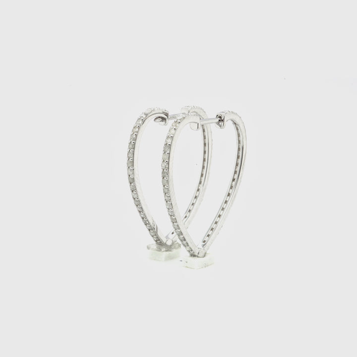 1.19 Cts White Diamond Hoop Earring in White Rhodium Plated 925 Sterling Silver