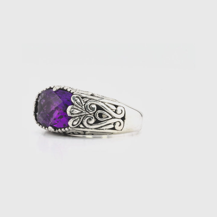 4.20 Cts Amethyst Statement Ring in Oxidized 925 Silver