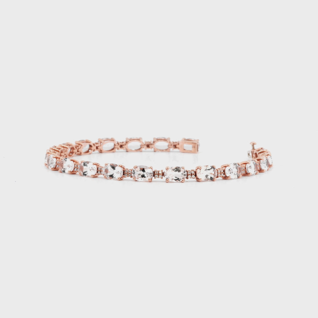 12.75 Cts MoRose Goldanite and White Diamond Bracelet in 14K Rose Gold