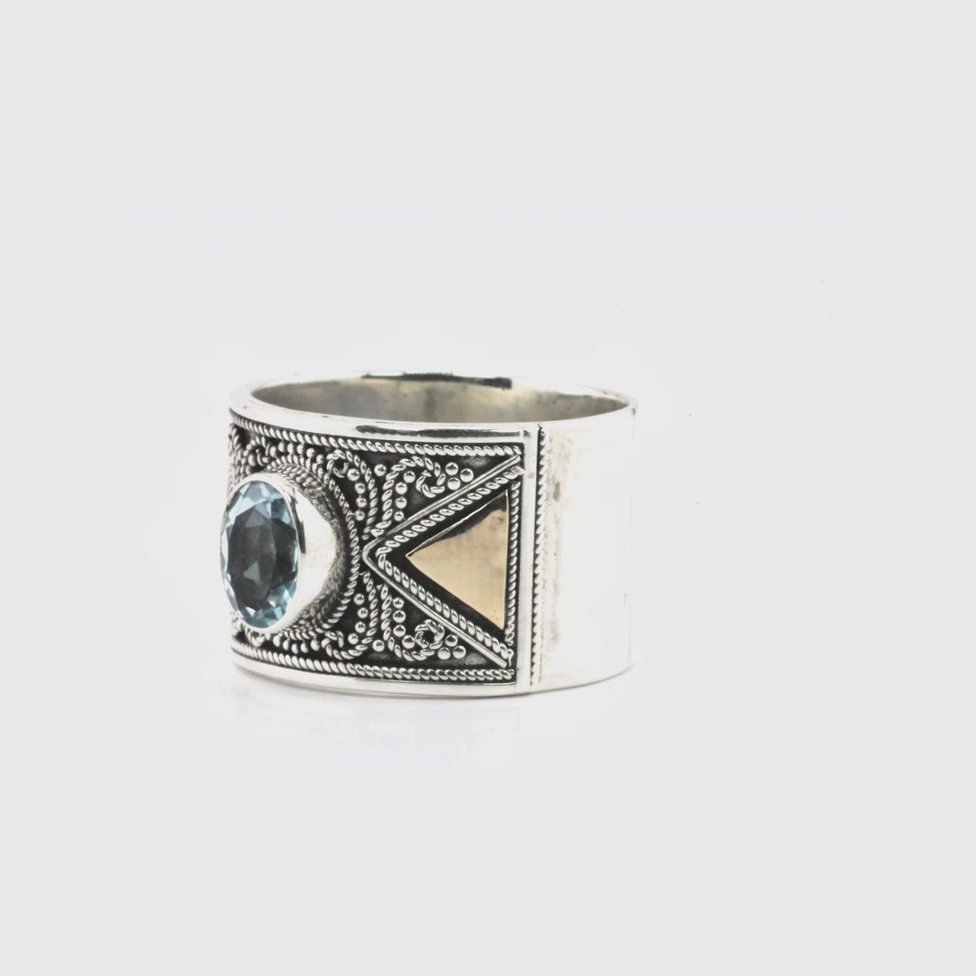 0.50 Cts Blue Topaz Band Ring in Two Tone 925 Silver