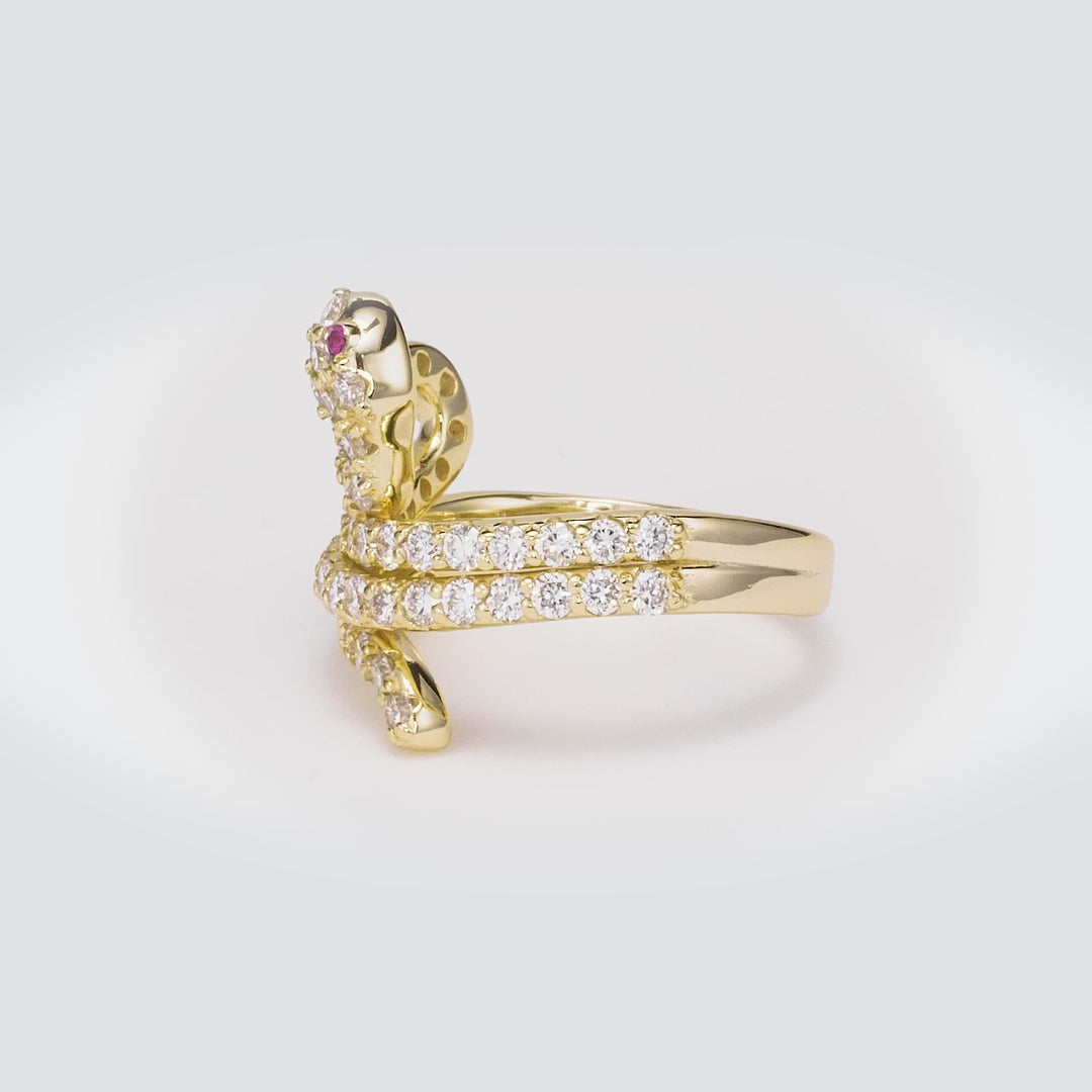1.20 Cts Lab Grown Diamond Snake Ring in 925 Yellow Gold Plated