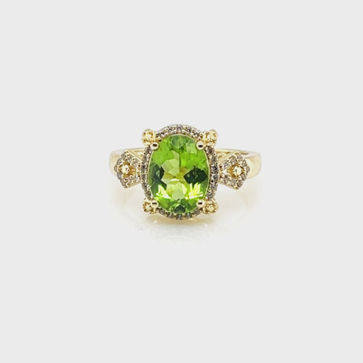 2.42 Cts Peridot and White Zircon Center Design Ring in 925 Sterling Silver