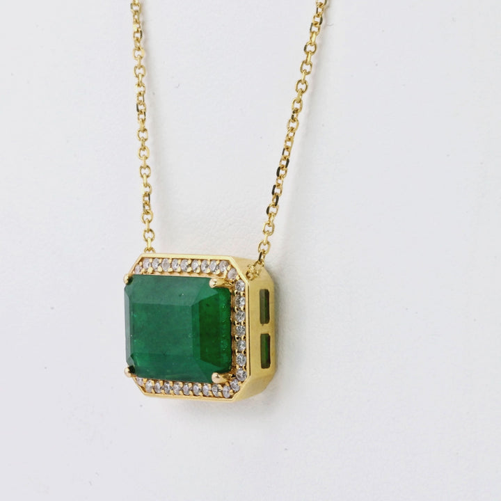 6.45 Cts Emerald and White Diamond Pendant in 14K Yellow Gold