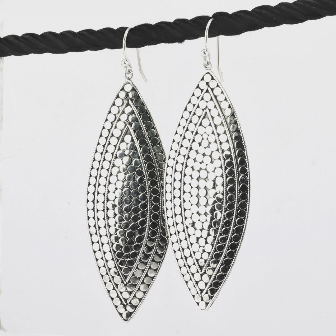 Marquise Shaped Dangle Earring in Oxidized 925 Silver