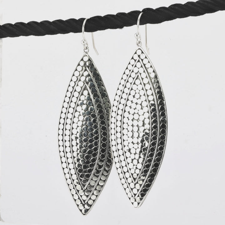 Marquise Shaped Dangle Earring in Oxidized 925 Silver