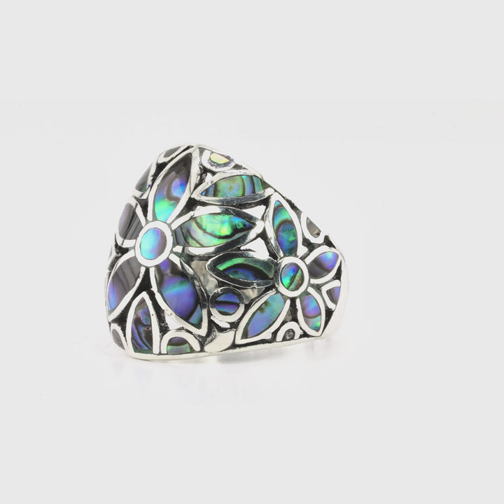 5.00 Cts Abalone Statement Ring in Oxidized 925 Silver