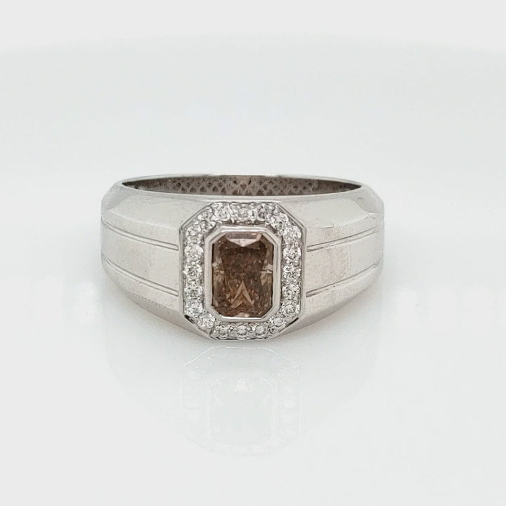1.50 Cts Fancy Color Diamond and White Diamond Ring in 14K White Gold