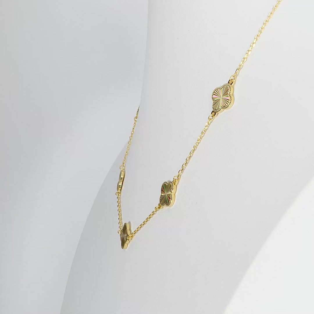 Yellow Gold Plated CLOVER Station Necklace in 925 Silver