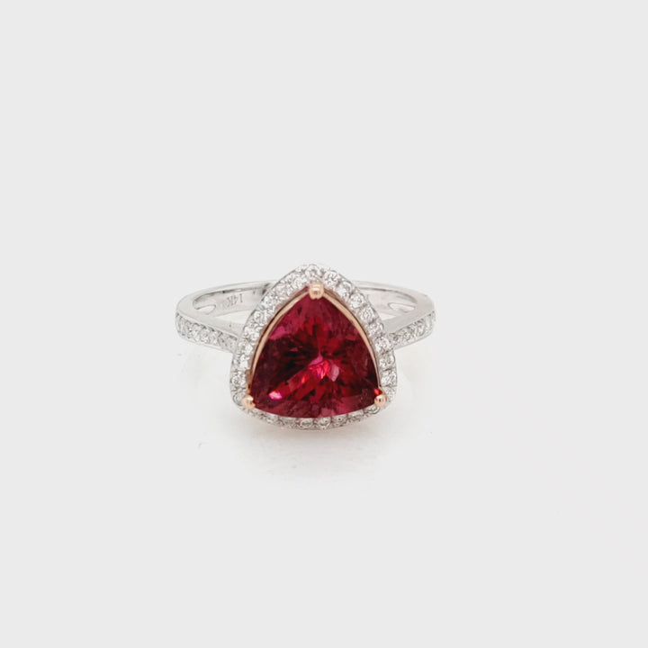 3.18 Cts Rubellite and White Diamond Ring in 14K 2-Tone