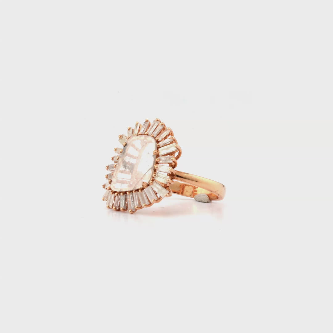 0.91 Cts Diamond Slice and White Diamond Ring in 14K Rose Gold