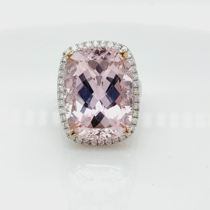 26.50 Cts Kunzite and White Diamond Ring in 18K 2-Tone