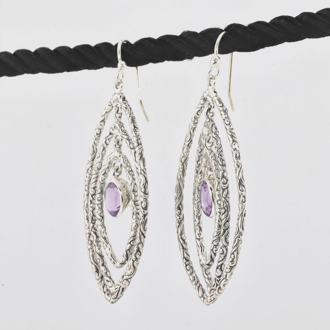 0.60 Cts Amethyst Dangle Earring in Oxidized 925 Silver