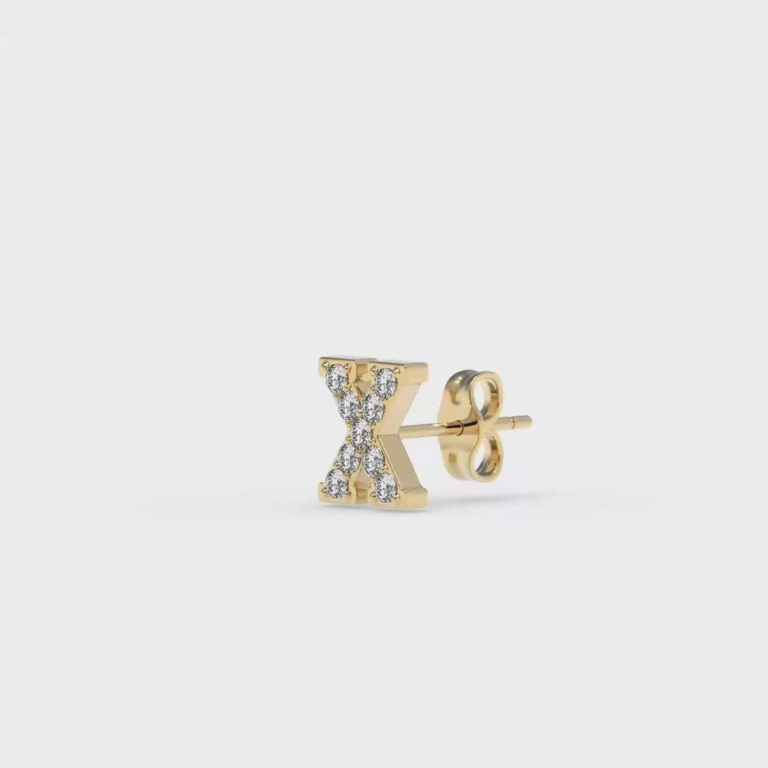 0.05 Cts White Diamond Letter "X" Single Sided Earring in 14K Gold