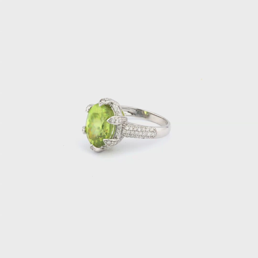 6.22 Cts Sphene and White Diamond Ring in 14K White Gold