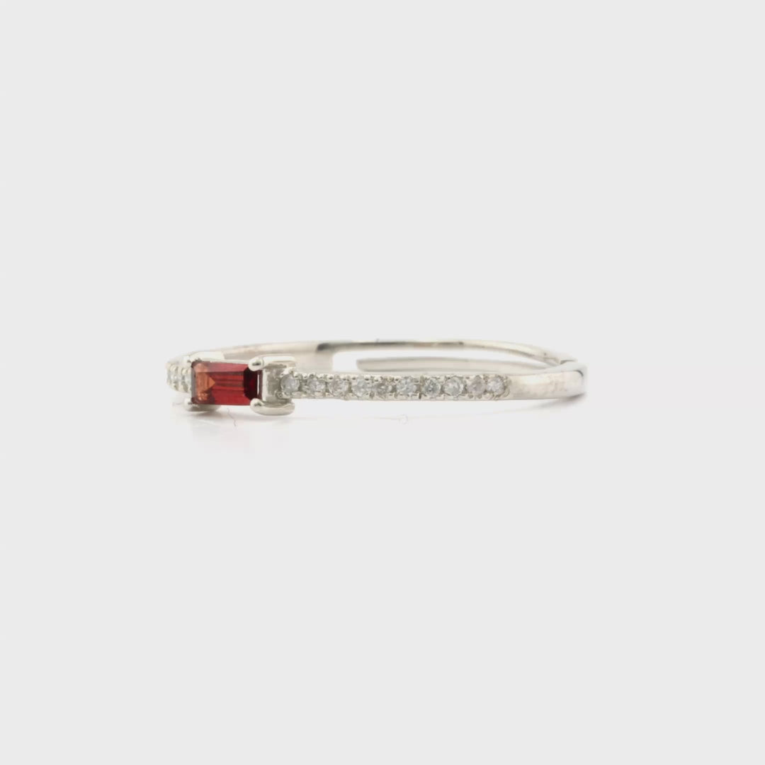 0.1 Cts Garnet and White Diamond Ring in 14K White Gold