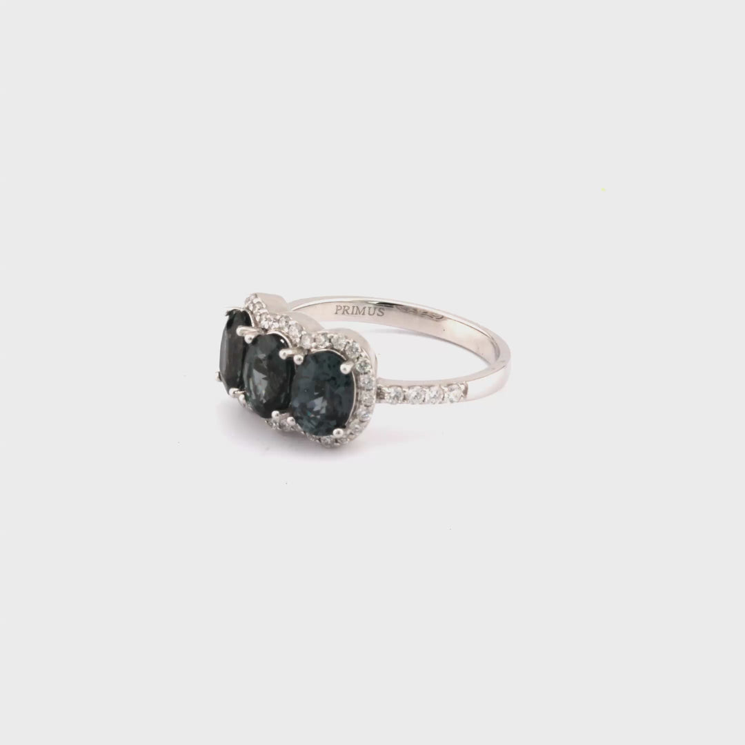 2.95 Cts Grey Spinel and White Diamond Ring in 14K White Gold