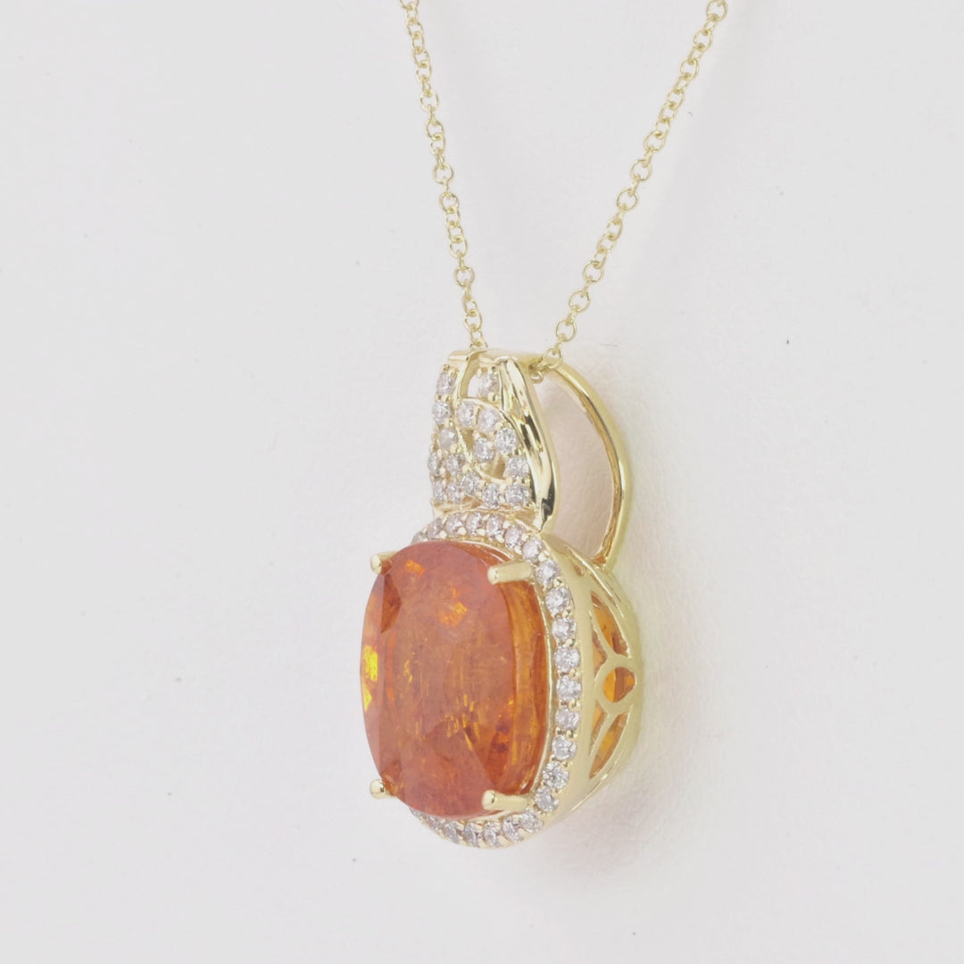 8.85 Cts Spessartite and White Diamond Pendant in 14K Yellow Gold