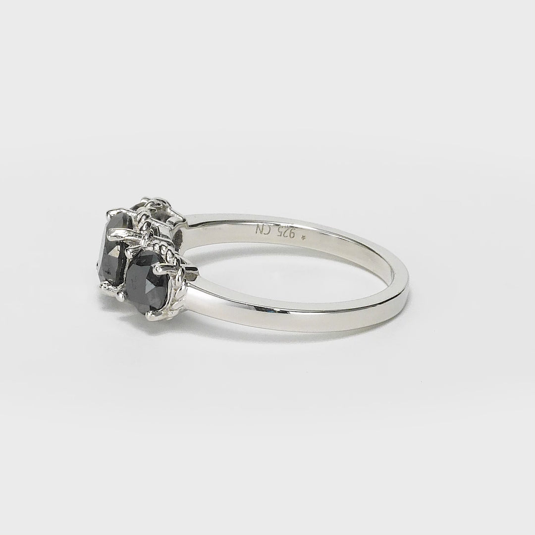 2.03 Ctw Black Diamond Ring in 925 Sterling Silver