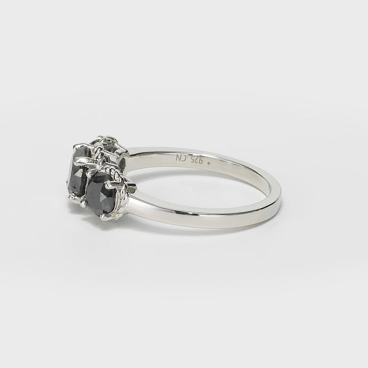2.03 Ctw Black Diamond Ring in 925 Sterling Silver