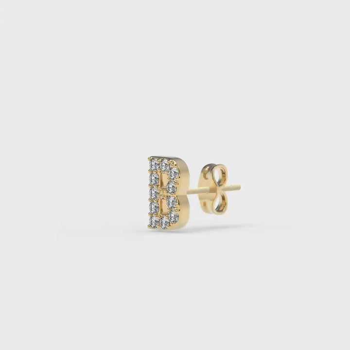 0.06 Cts White Diamond Letter "B" Single Sided Earring in 14K Gold