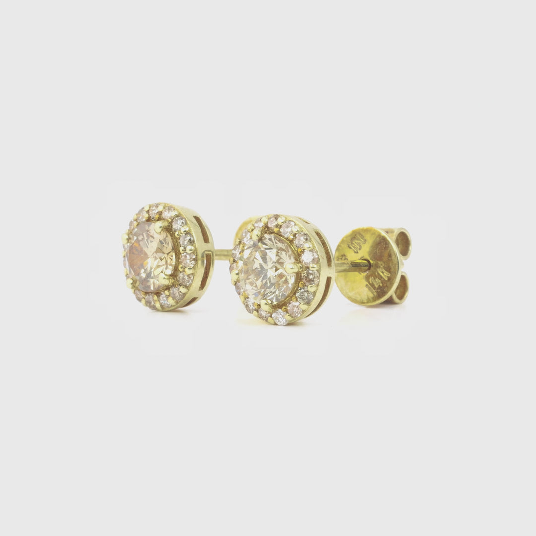 1.12 Cts Brown Diamond Earring in 14K Yellow Gold