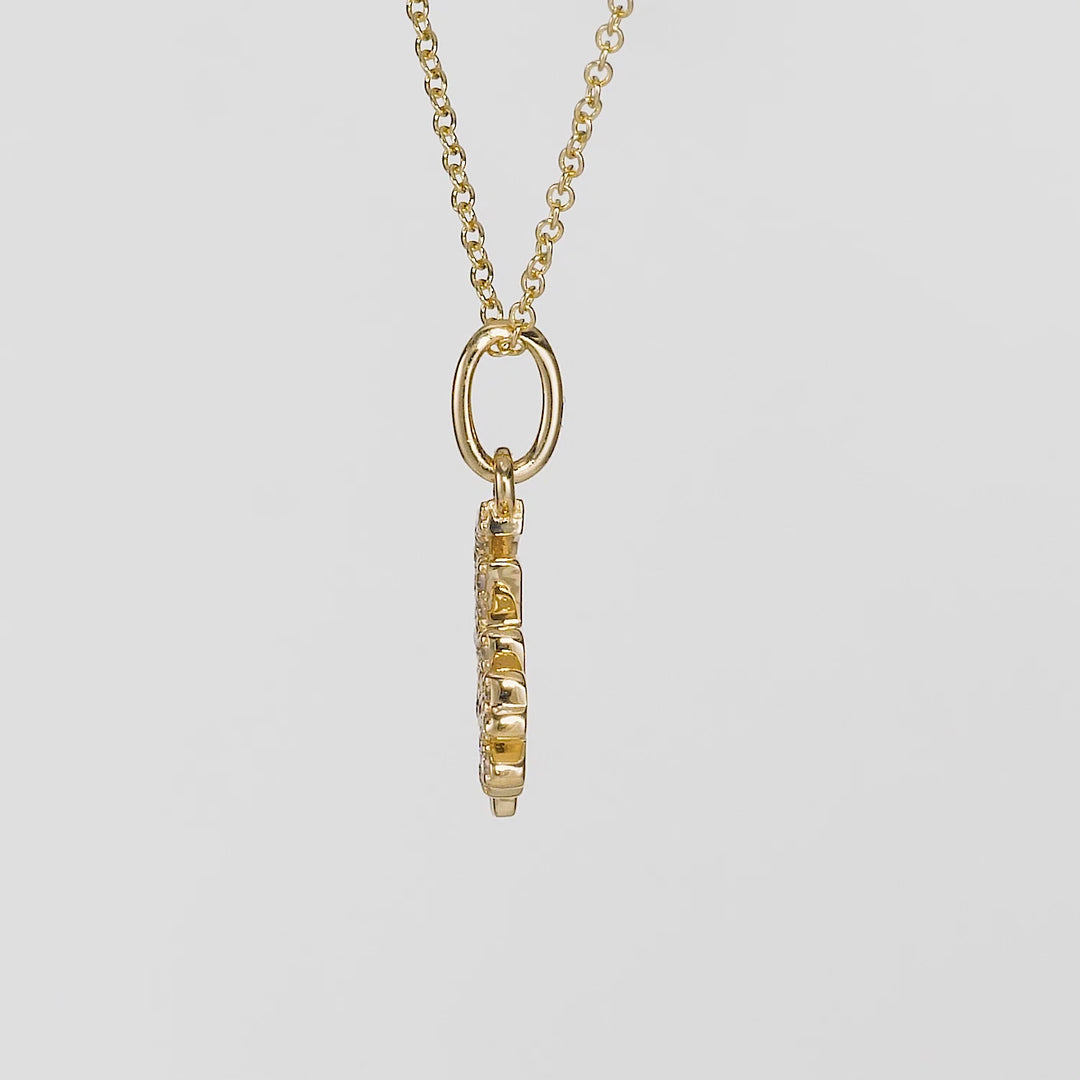 0.10 Cts White Diamond HORSESHOE CLOVER PALM Pendant in 14K Yellow Gold