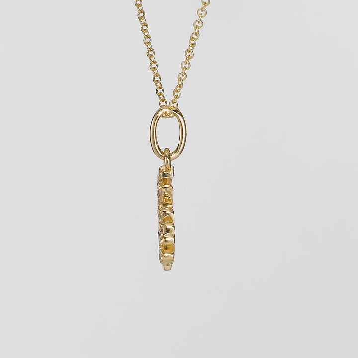 0.10 Cts White Diamond HORSESHOE CLOVER PALM Pendant in 14K Yellow Gold