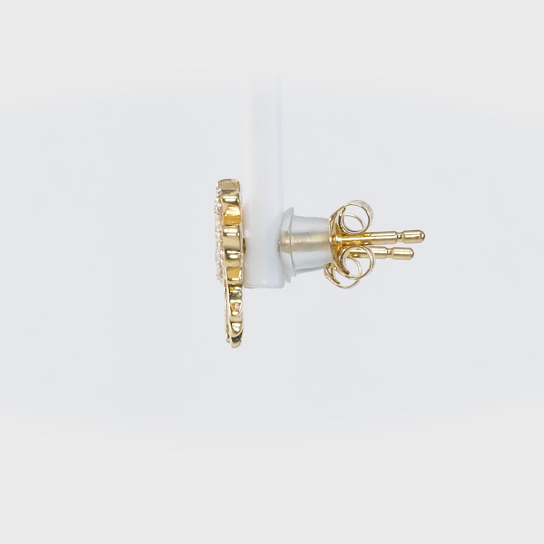 0.23 Cts White Diamond ELEPHANT CLOVER Earring in 14K Yellow Gold
