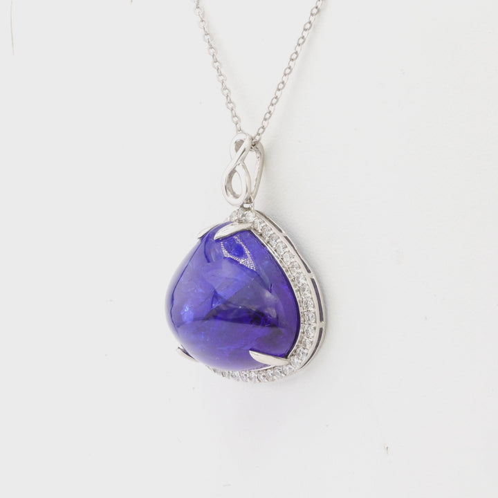 38.16 Cts Tanzanite and White Diamond Pendant in 14K White Gold